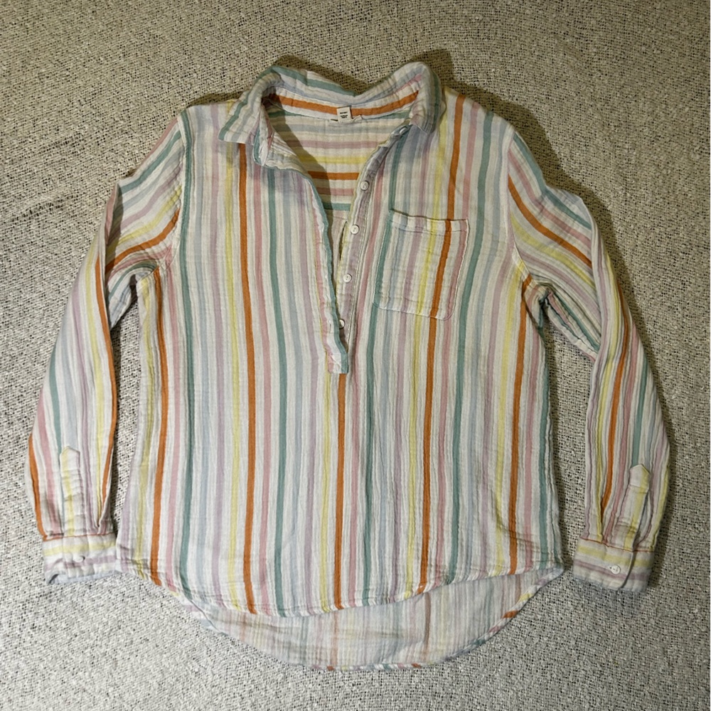 Ana A New Approach 100% Cotton Pastel Striped Button-down Size M